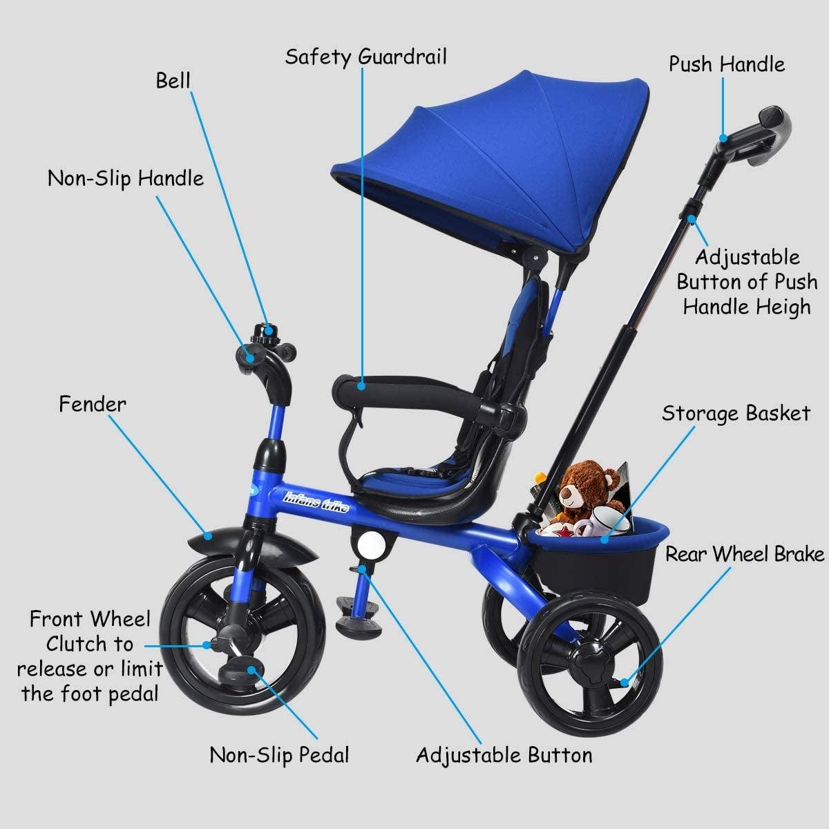 4-in-1 Kids Tricycle with Adjustable Push Handle