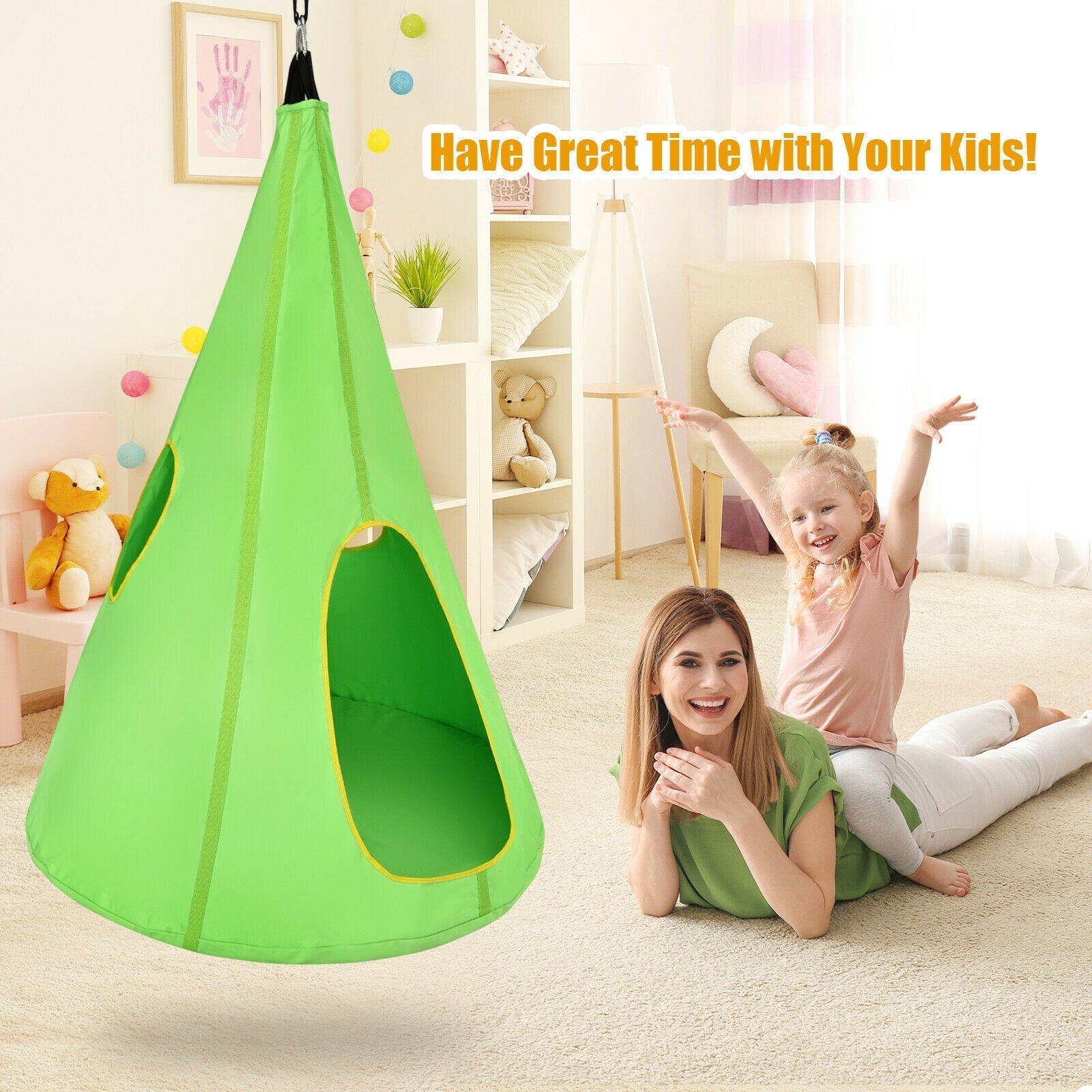 32 Inch Kids Nest Swing Chair Hanging Hammock Seat for Indoor Outdoor