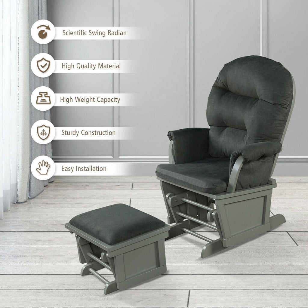 Wood Baby Glider and Ottoman Cushion Set with Padded Armrests for Nursing