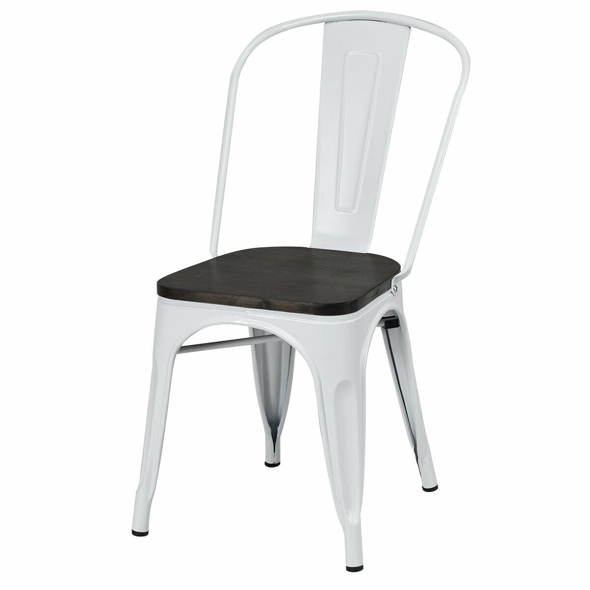 4 Pieces Tolix Style Metal Dining Side Chair Stackable Wood Seat