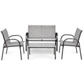 4 Pieces Patio Furniture Set with Glass Top Coffee Table
