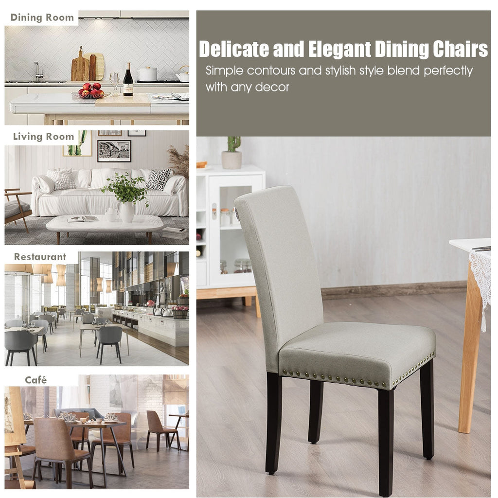 Set of 2 Fabric Upholstered Dining Chairs with Nailhead