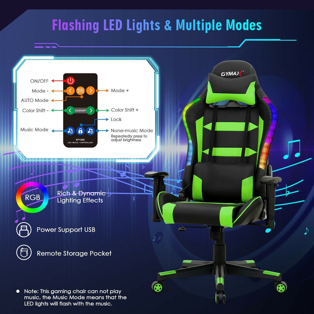 Adjustable Swivel Gaming Chair with LED Lights and Remote