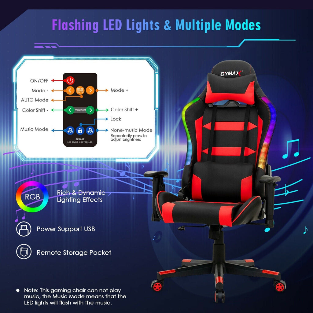 Adjustable Swivel Gaming Chair with LED Lights and Remote