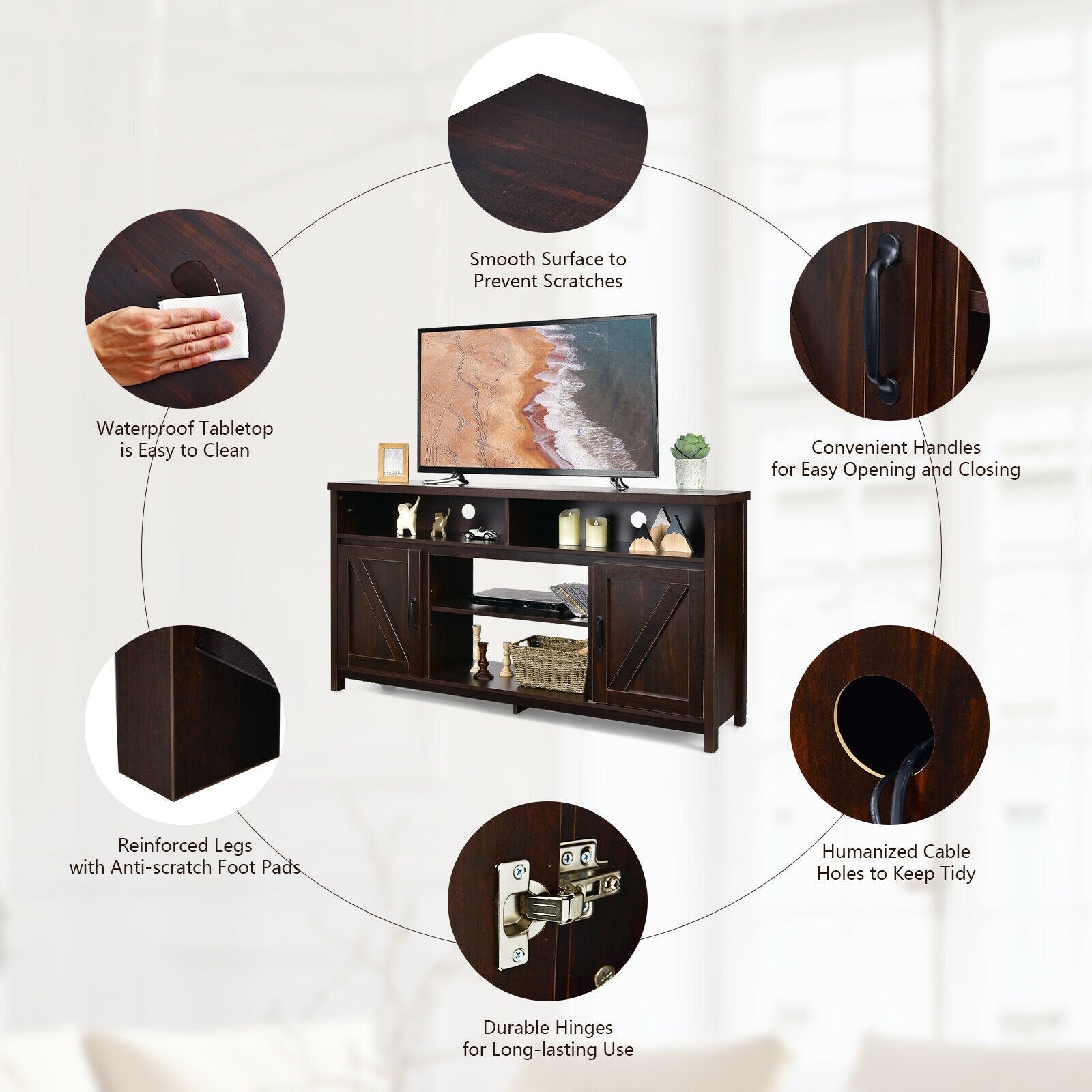 59 Inch TV Stand Media Center Console Cabinet with Barn Door for TV's 65 Inch