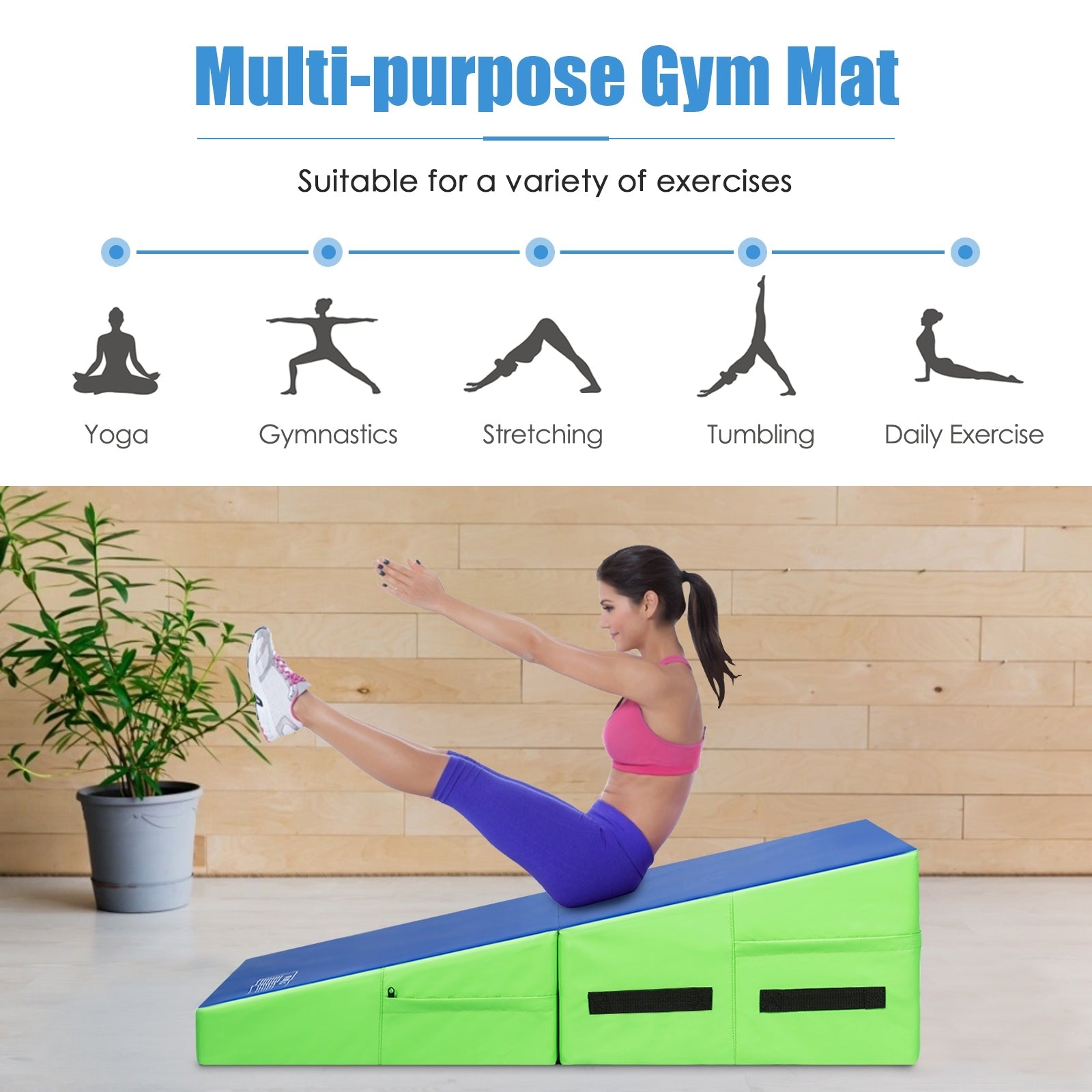 Folding Wedge Exercise Gymnastics Mat with Handles