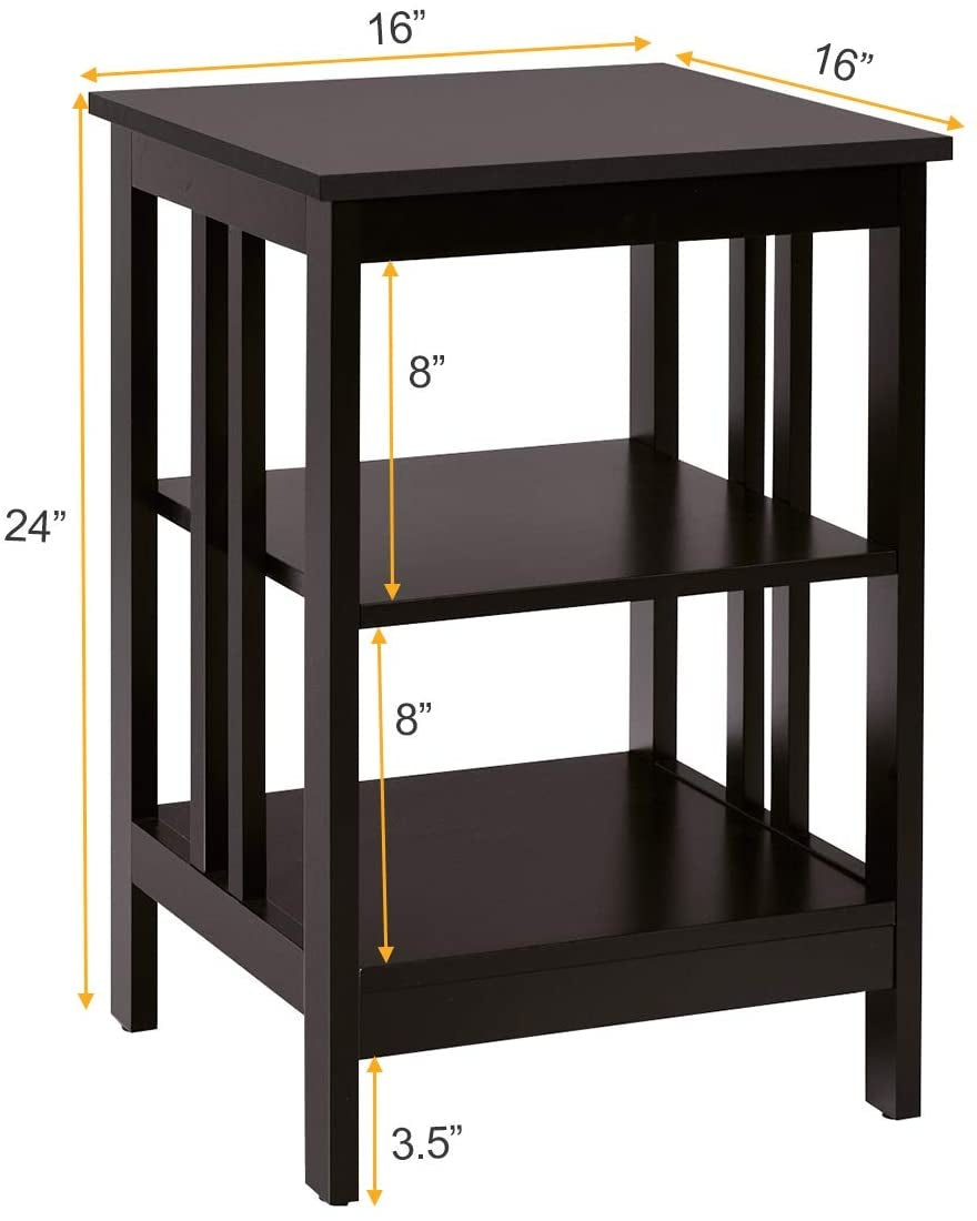 2 Pieces 3-Tier Nightstand with Reinforced Bars and Stable Structure