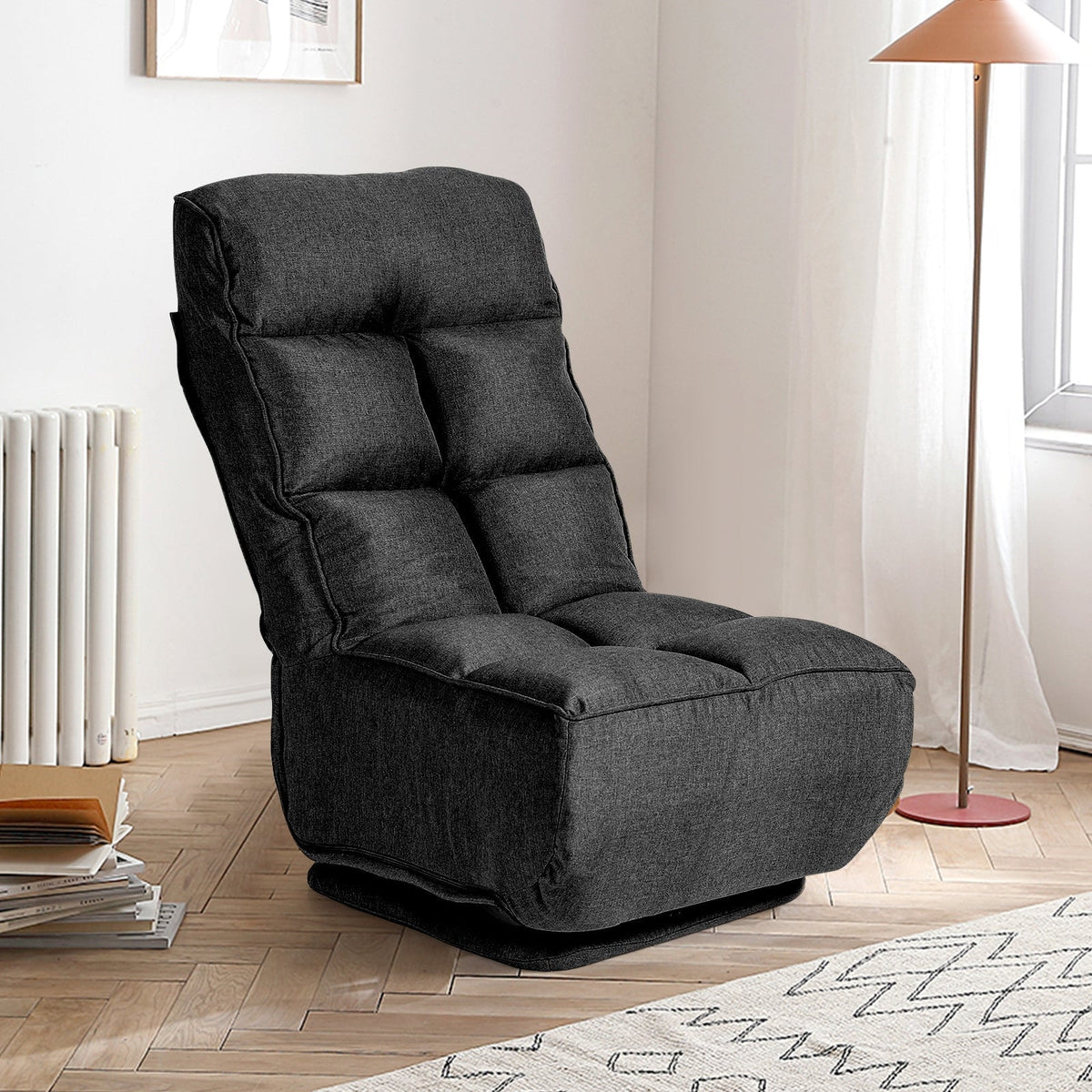 360-Degree Swivel Folding Floor Chair with 6 Adjustable Positions