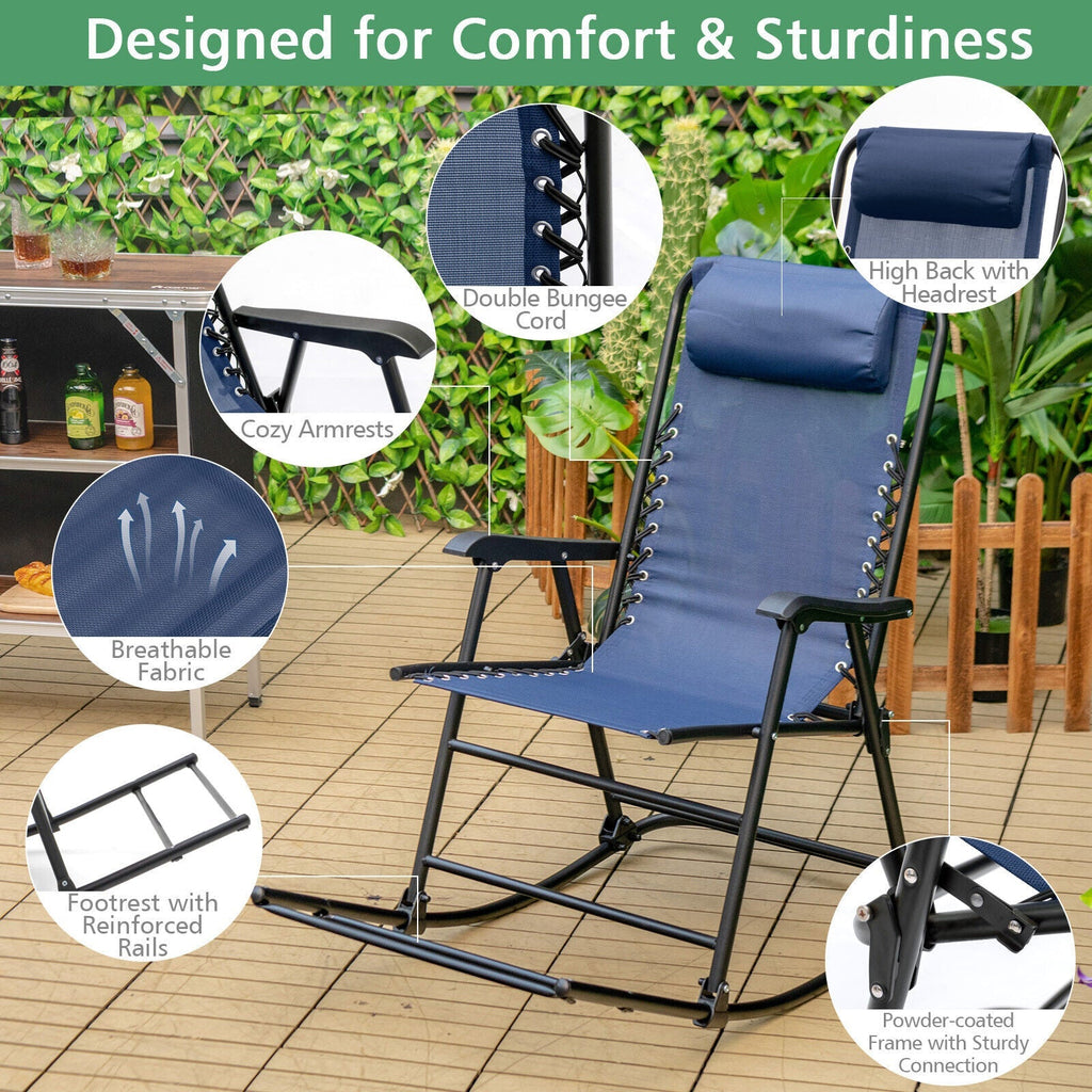 Outdoor Patio Camping Lightweight Folding Rocking Chair with Footrest