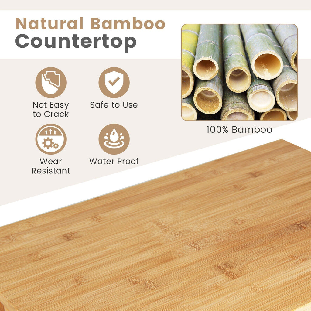 3-Tier Kitchen Island Cart Rolling Service Trolley with Bamboo Top
