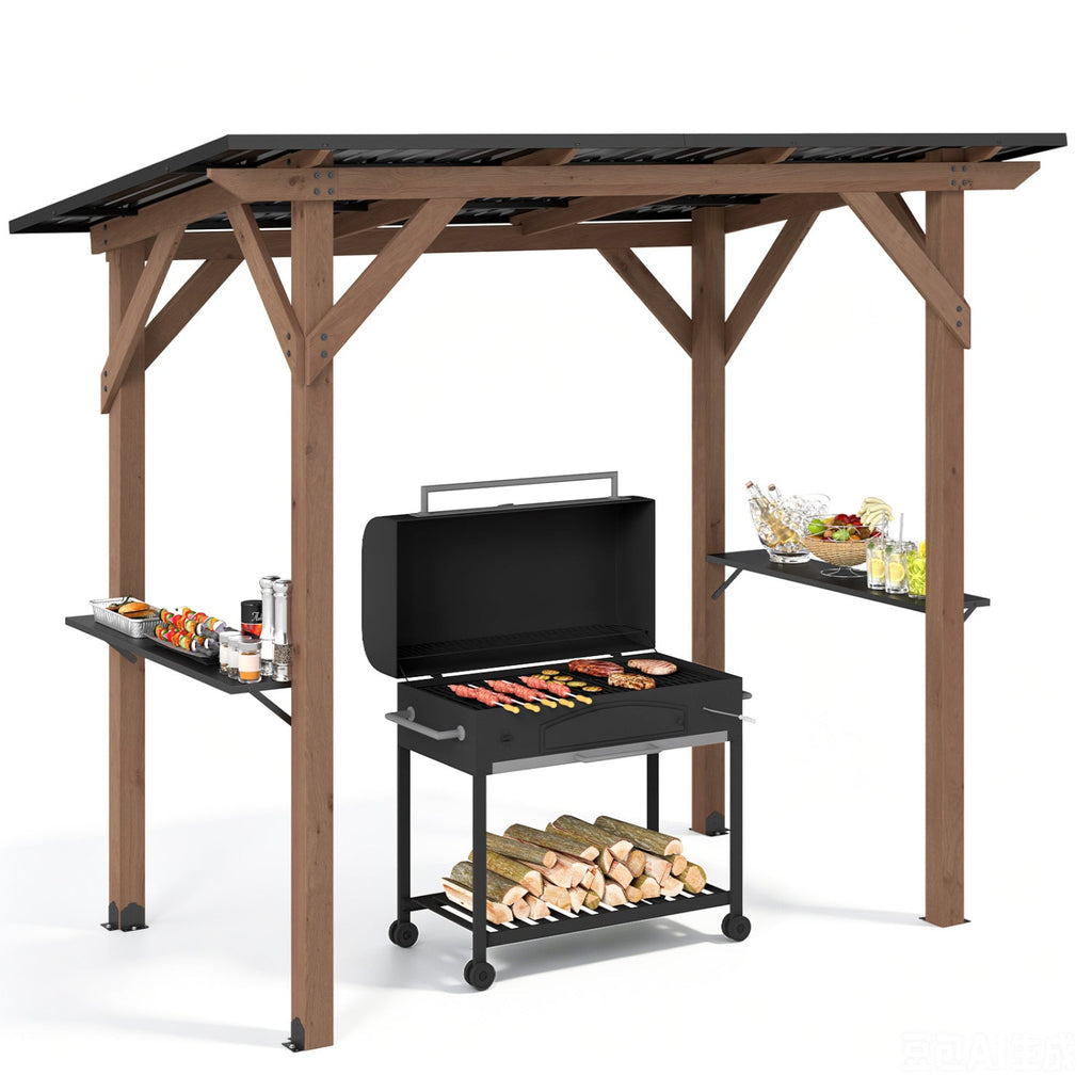 Grill Gazebo 8.6 x 5 FT Cedar Wood with Serving Shelves