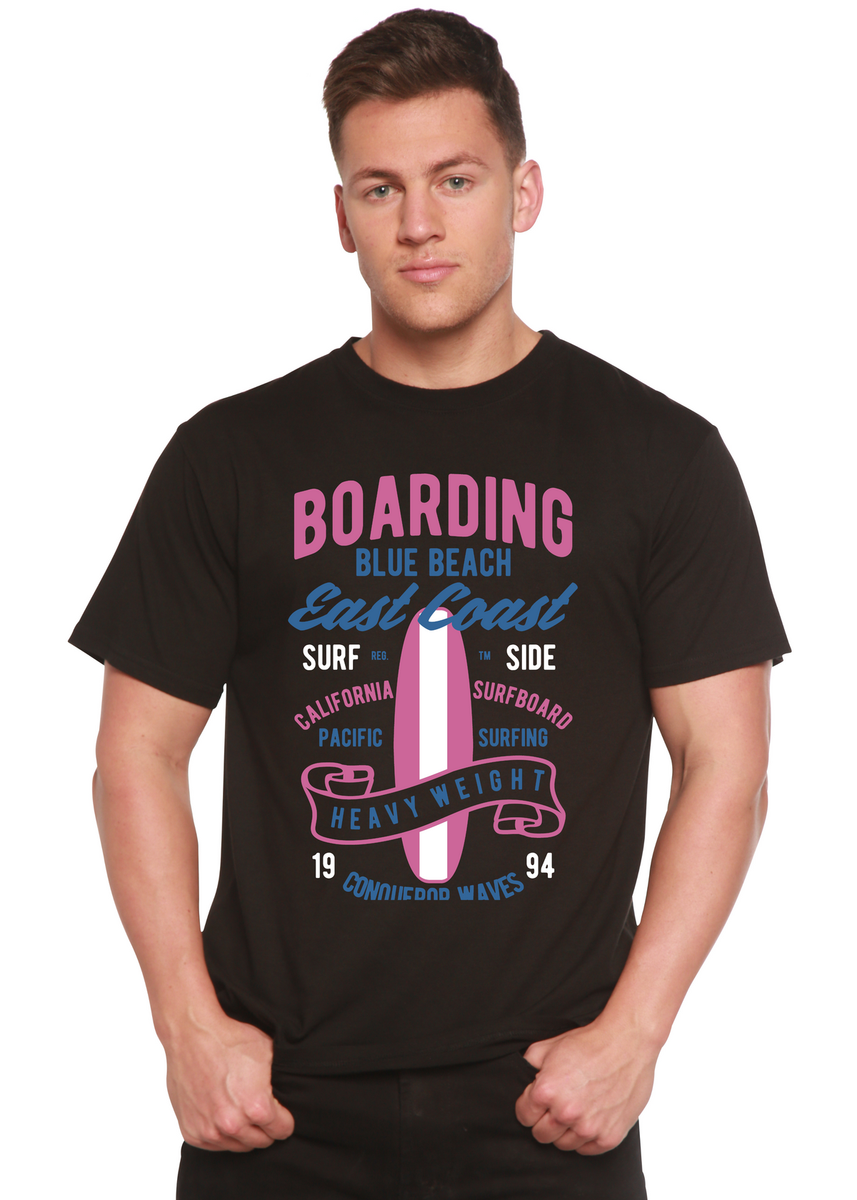 Boarding Blue Beach Men's Bamboo Viscose/Organic Cotton Short Sleeve Graphic T-Shirt