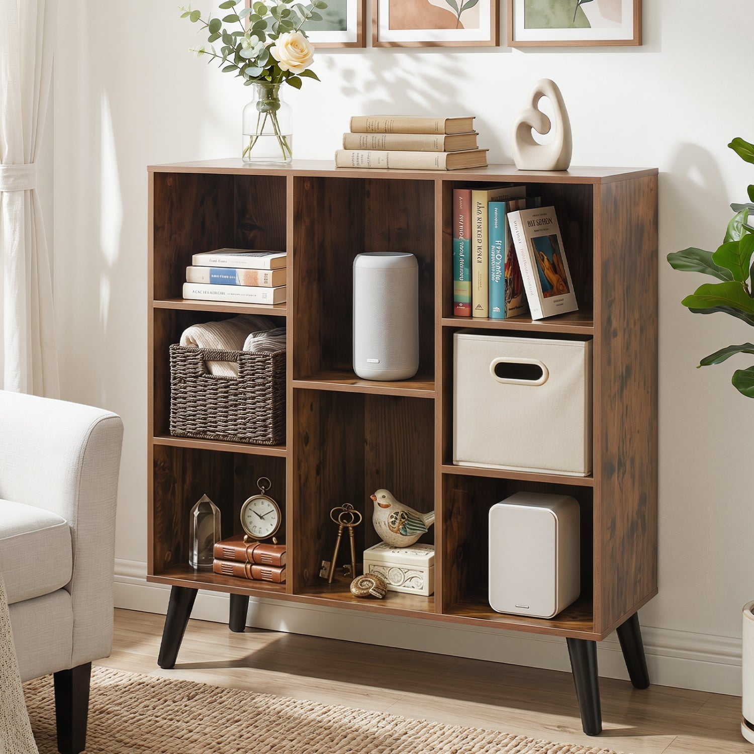 8-Cube Bookcase with Raised Legs - Rustic Brown