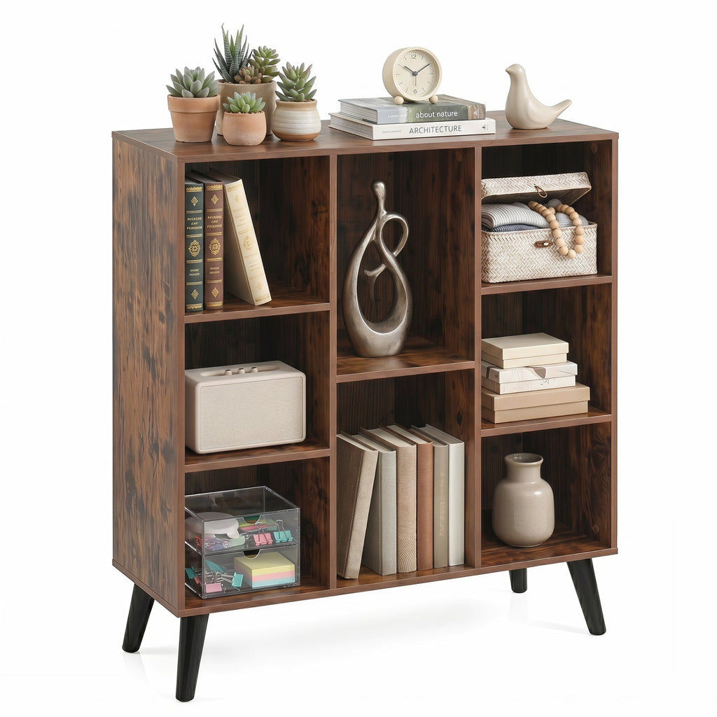 8-Cube Bookcase with Raised Legs - Rustic Brown