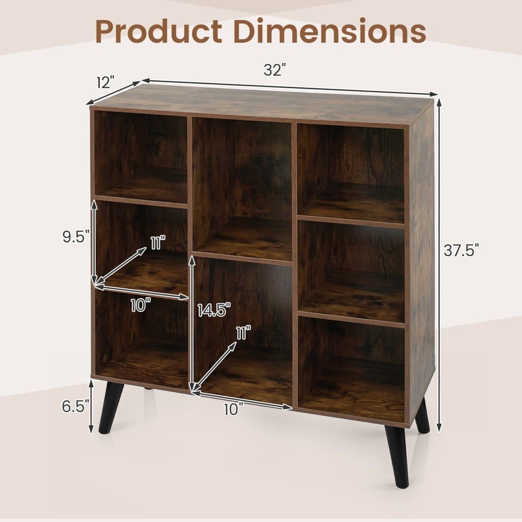 8-Cube Bookcase with Raised Legs - Rustic Brown