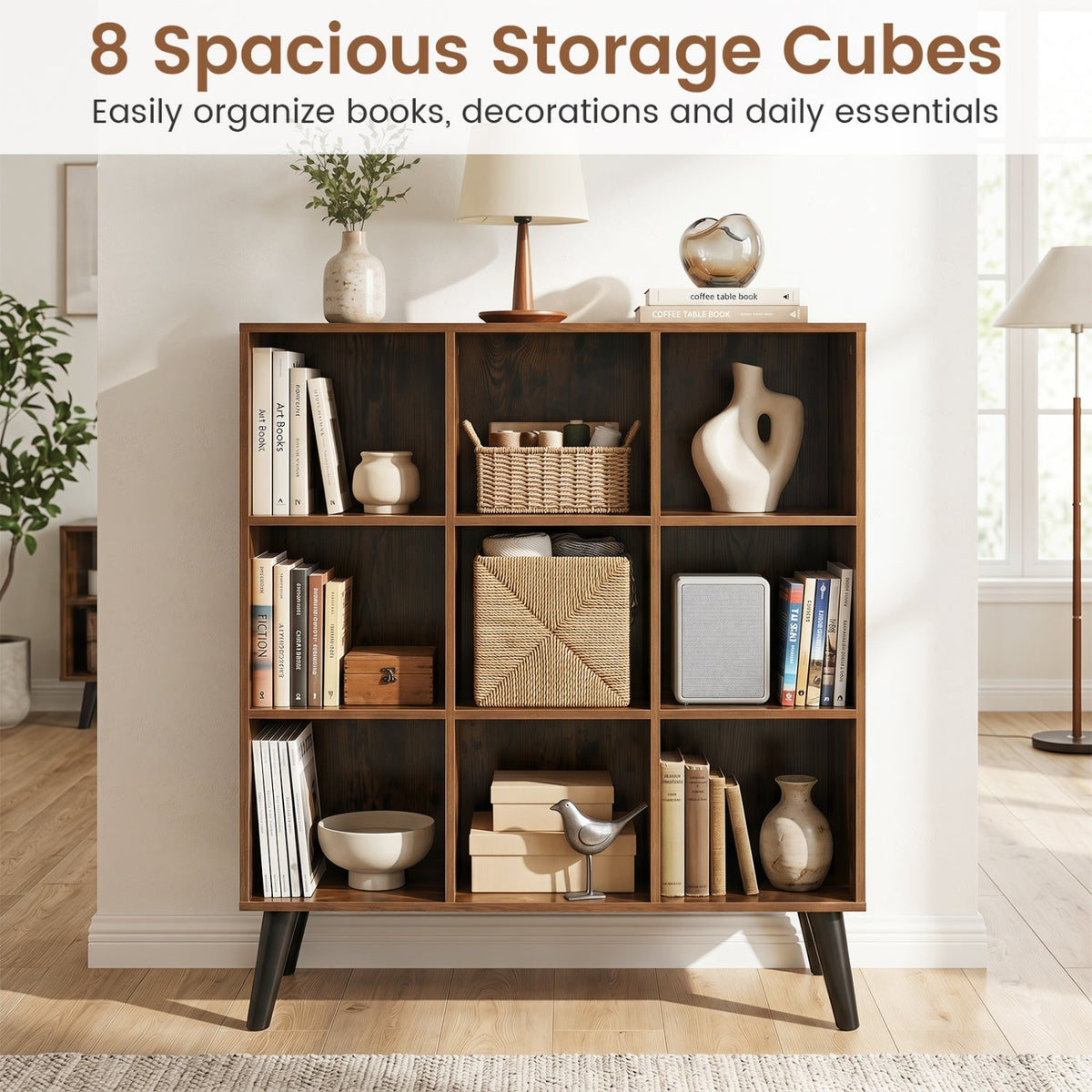 8-Cube Bookcase with Raised Legs - Rustic Brown