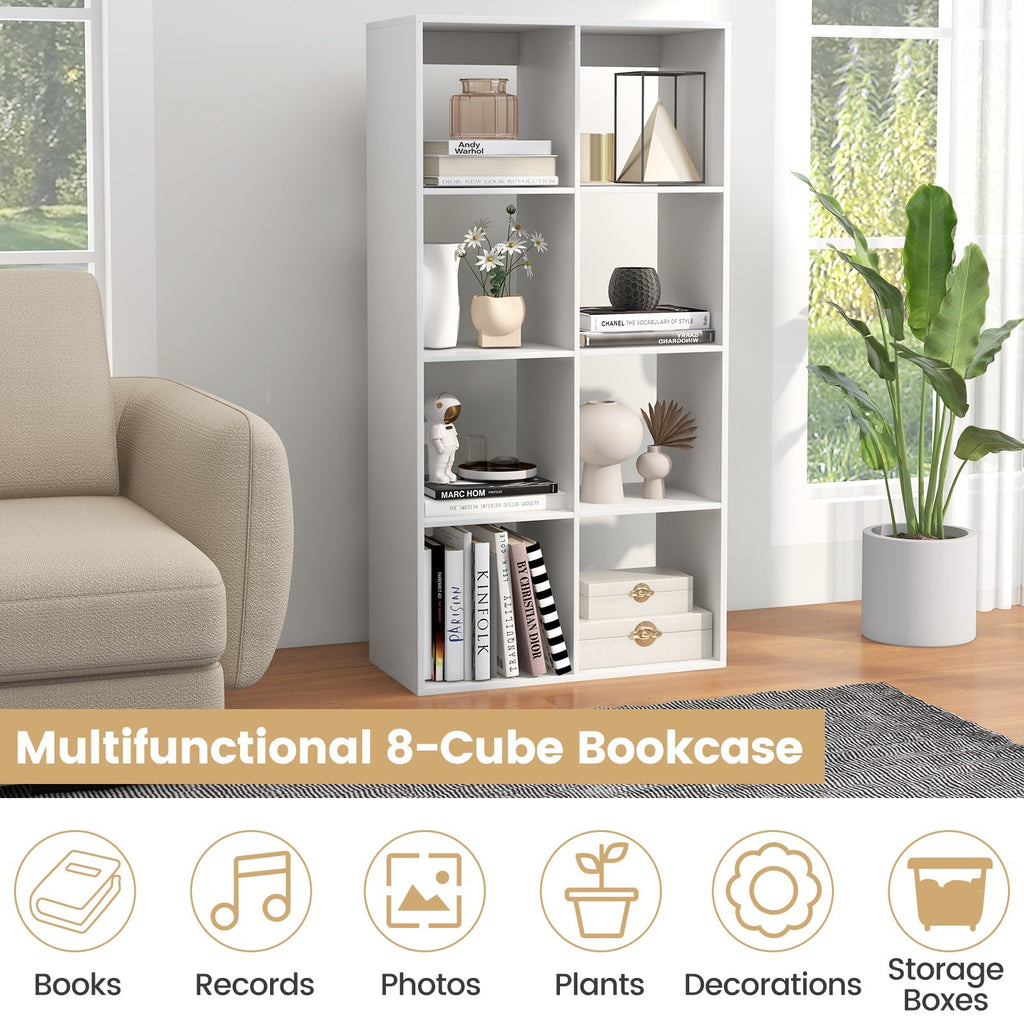 8 Cube Bookshelf with Back Guardrail for Living Room Bedroom-White