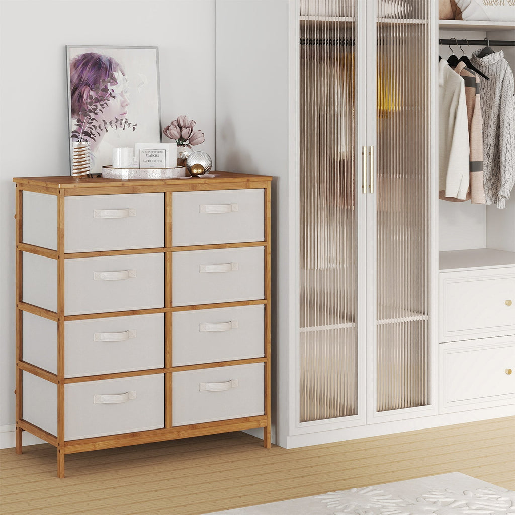 8 Drawers Dresser with Removable Fabric Bins for Bedroom-Beige
