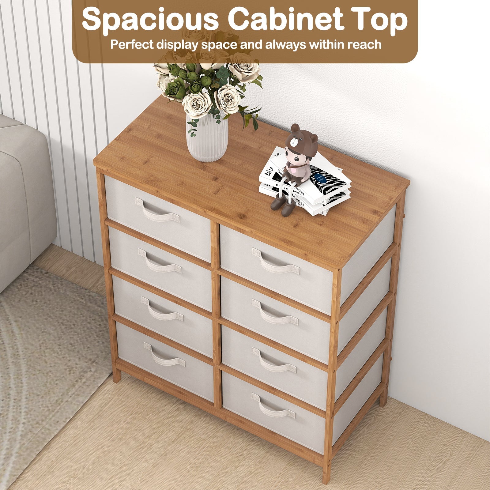 8 Drawers Dresser with Removable Fabric Bins for Bedroom-Beige