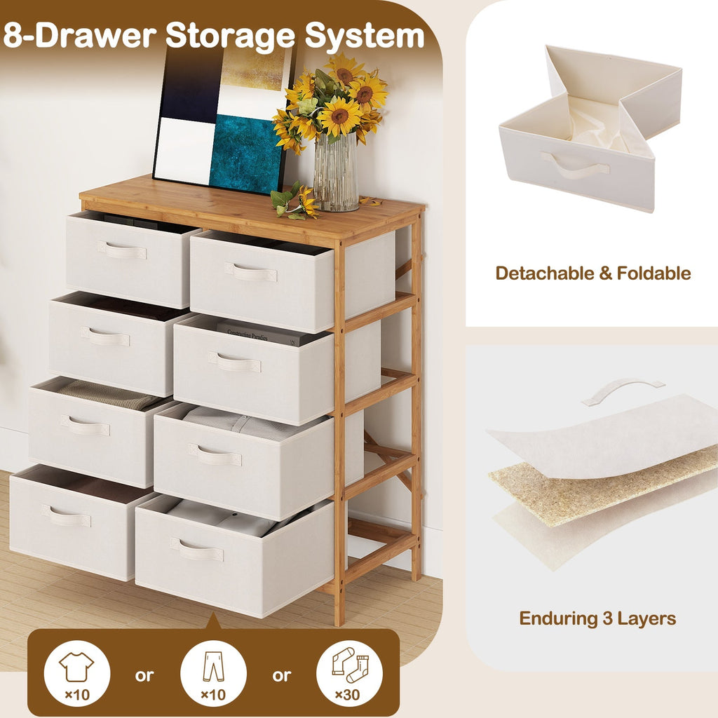 8 Drawers Dresser with Removable Fabric Bins for Bedroom-Beige