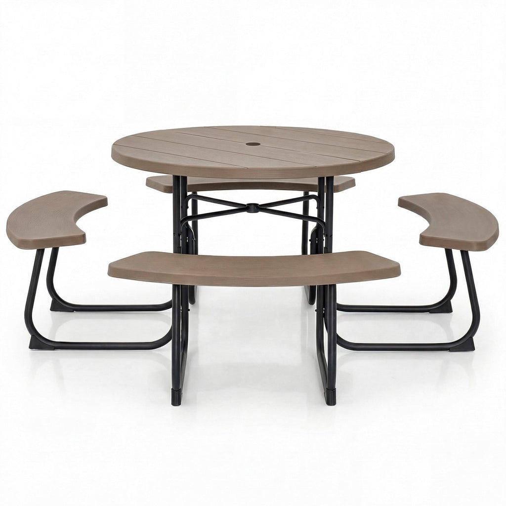 8-Person Outdoor Picnic Table and Bench Set with Umbrella Hole