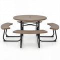 8-Person Outdoor Picnic Table and Bench Set with Umbrella Hole