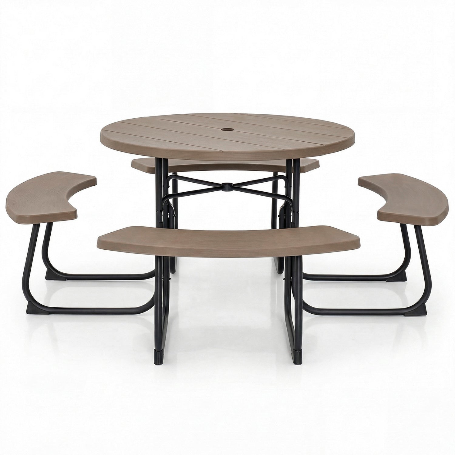 8-Person Outdoor Picnic Table and Bench Set with Umbrella Hole