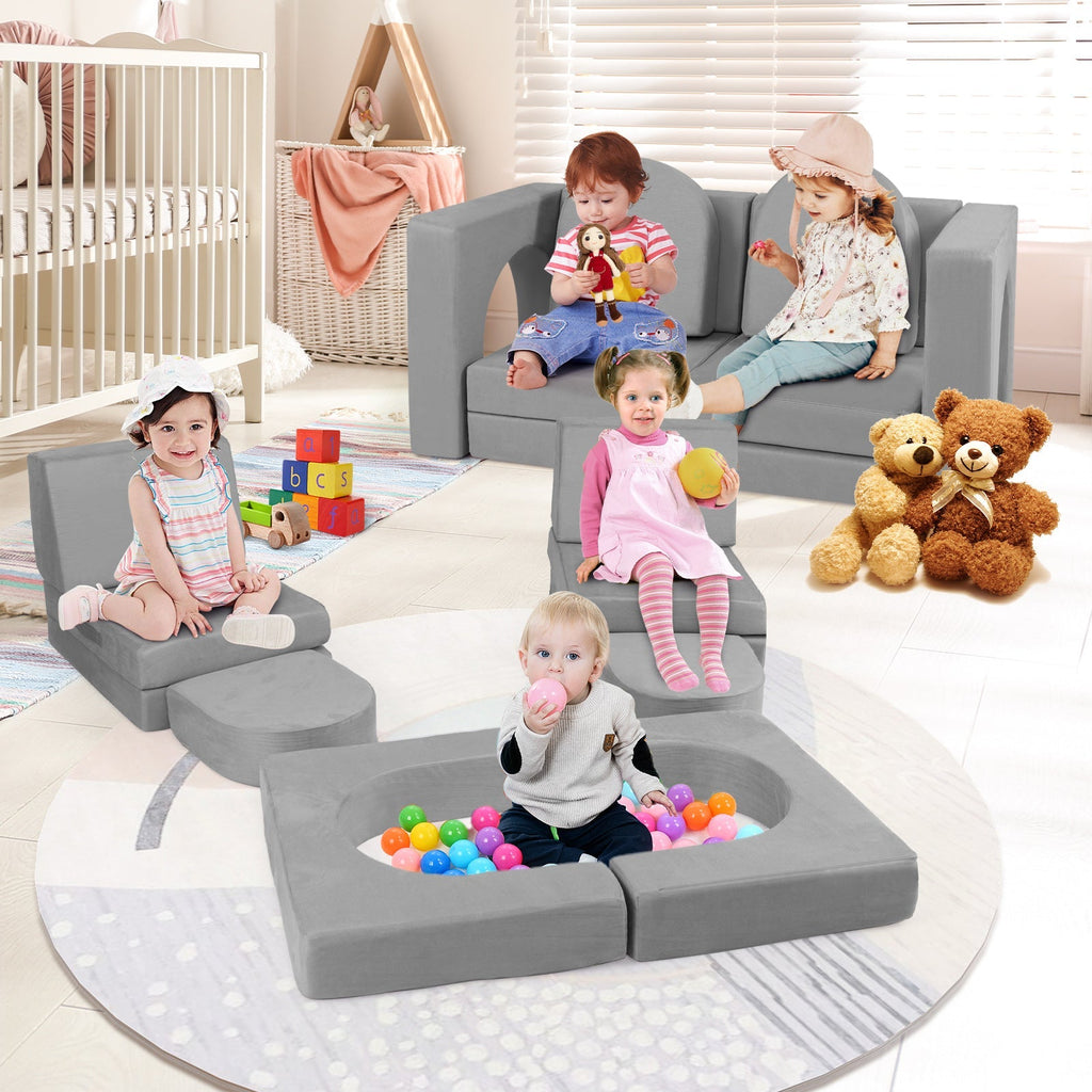 8-Piece Modular Kids Play Couch with Comfy Suede Fabric