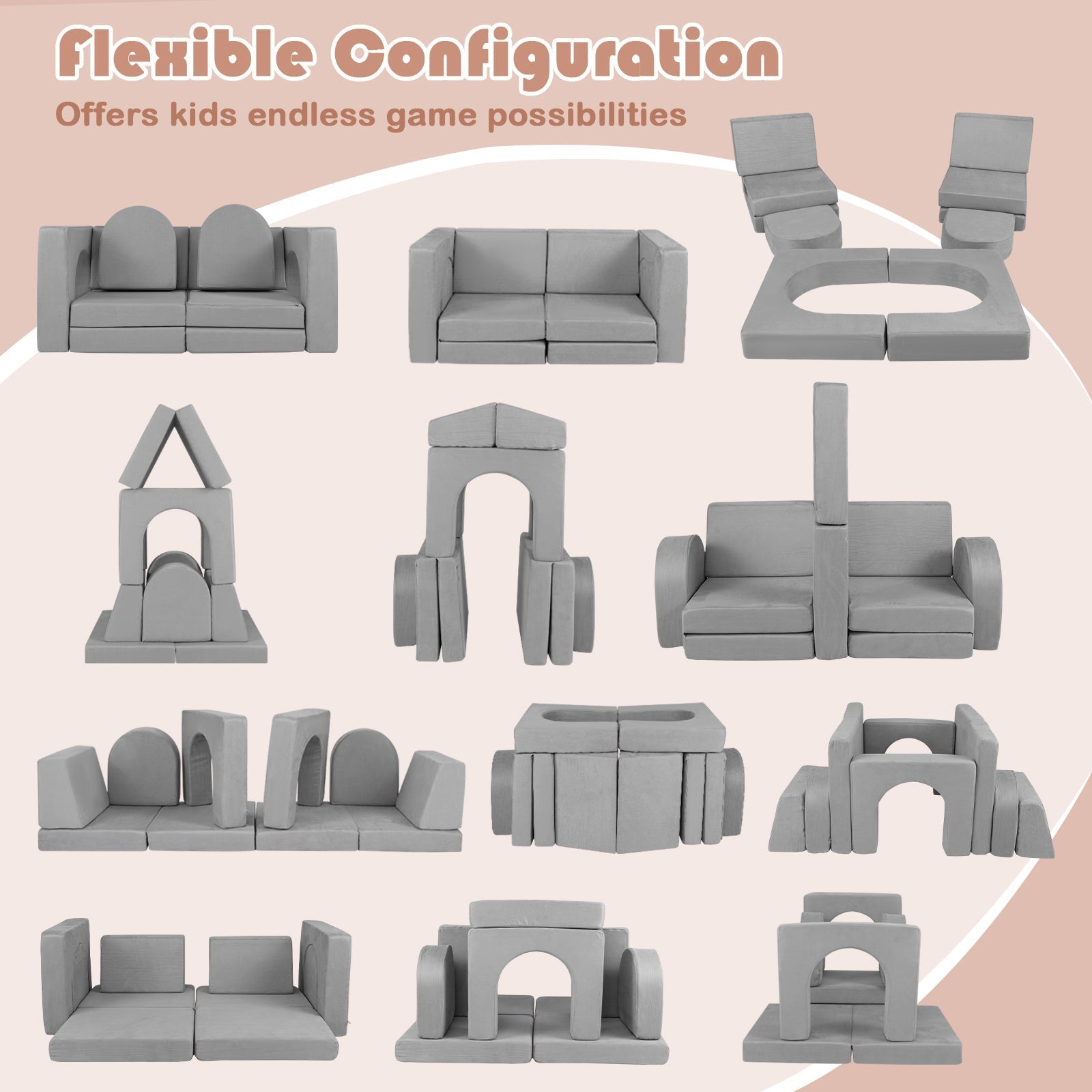 8-Piece Modular Kids Play Couch with Comfy Suede Fabric
