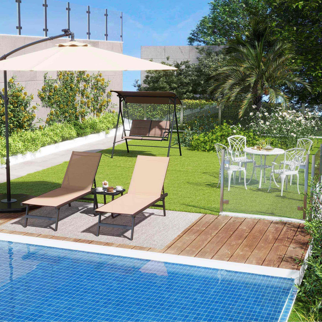 8-Piece Outdoor Furniture Set-Solar Umbrella Bistro Set Conversation Set Chaise Lounger Folding Bed Side Table Swing Chair & Dining Set