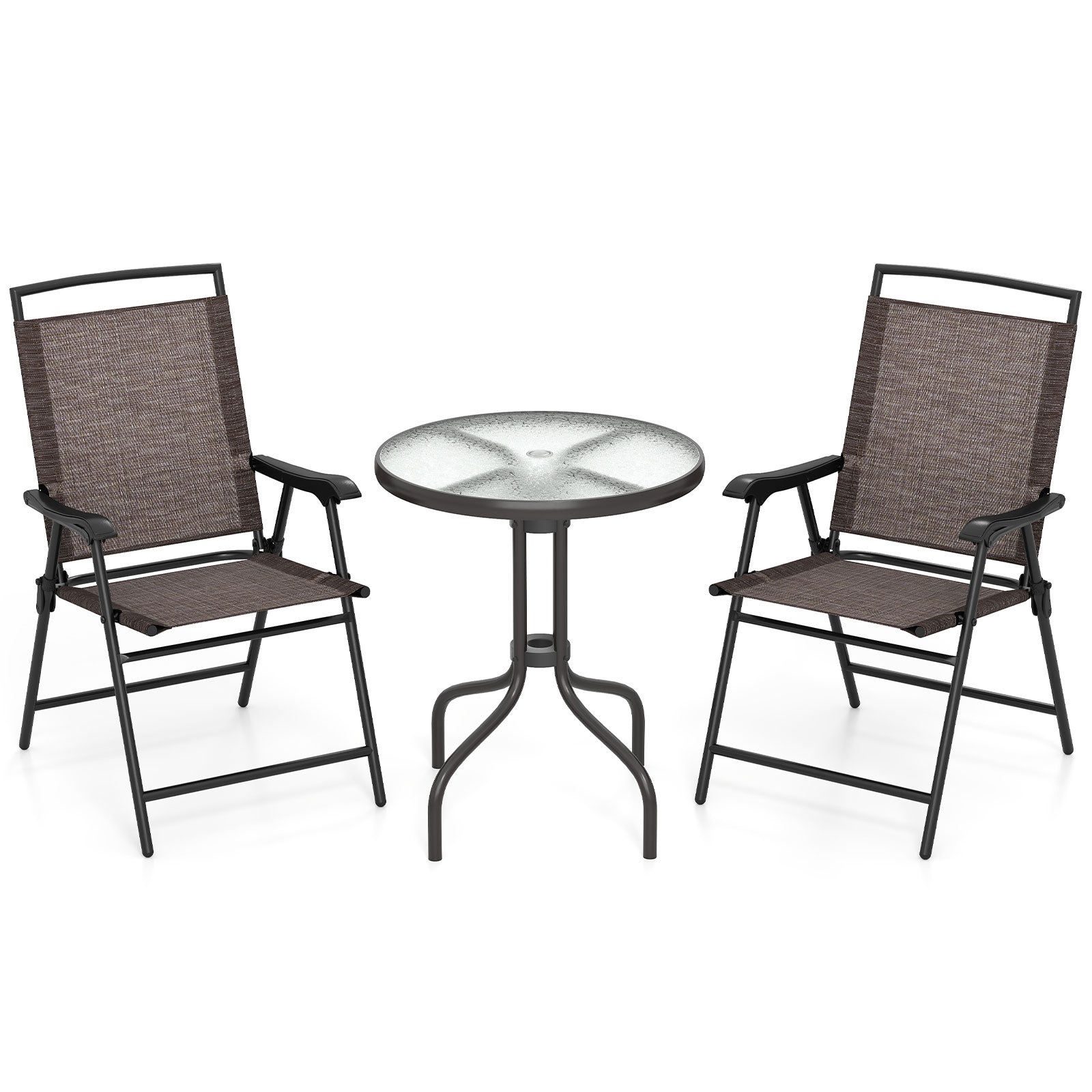 8-Piece Outdoor Furniture Set-Solar Umbrella Bistro Set Conversation Set Chaise Lounger Folding Bed Side Table Swing Chair & Dining Set