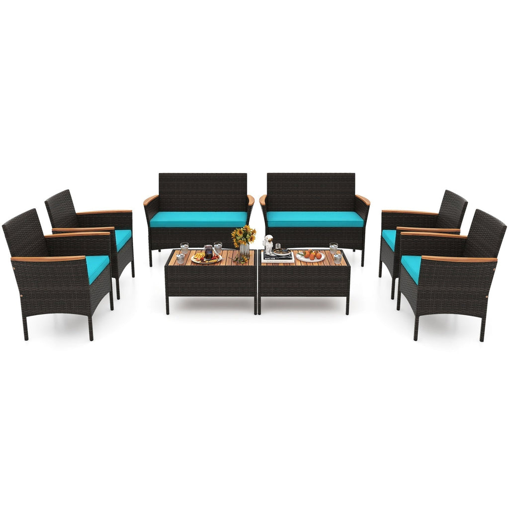 8-Piece Patio Conversation Set with Cushions - Turquoise