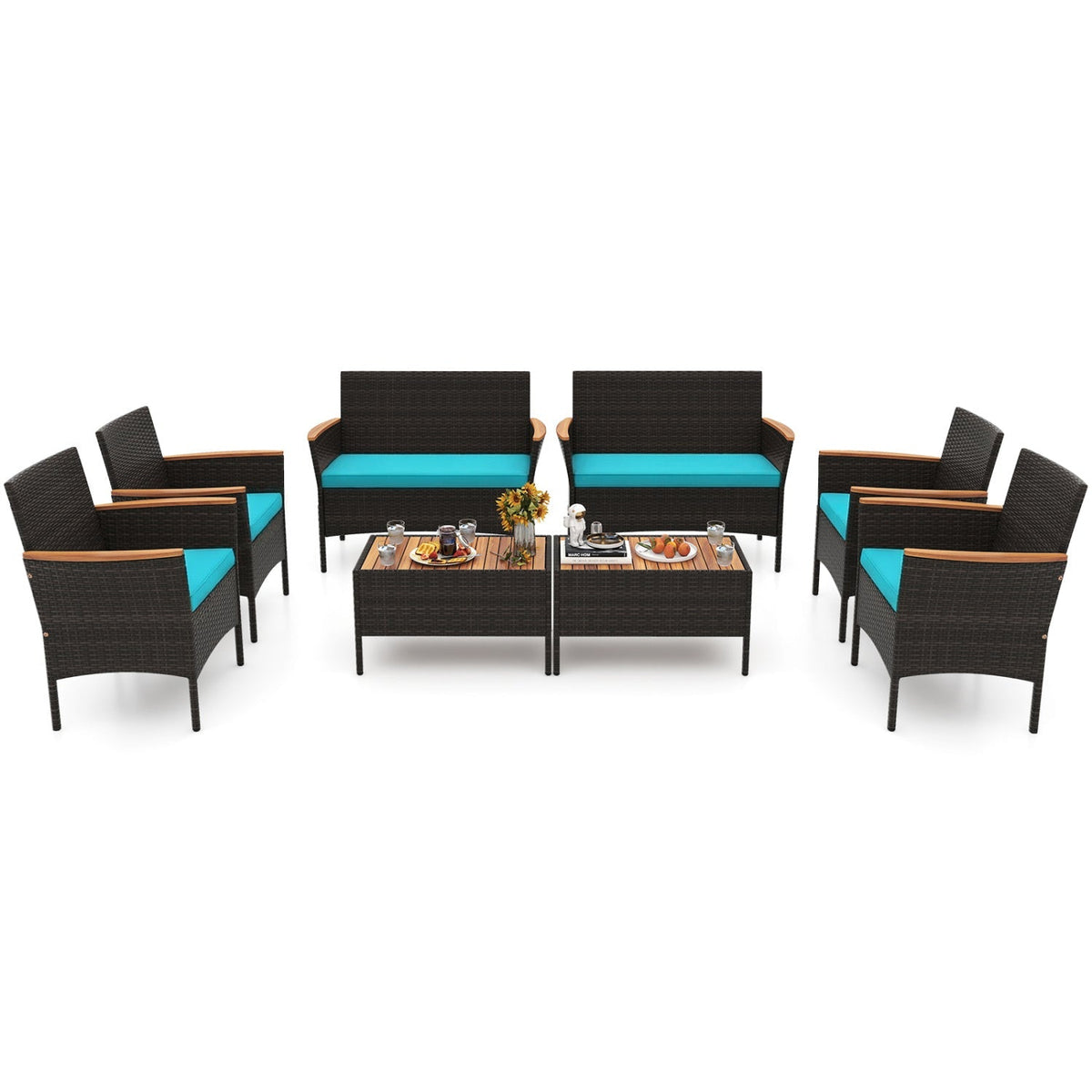 8-Piece Patio Conversation Set with Cushions - Turquoise