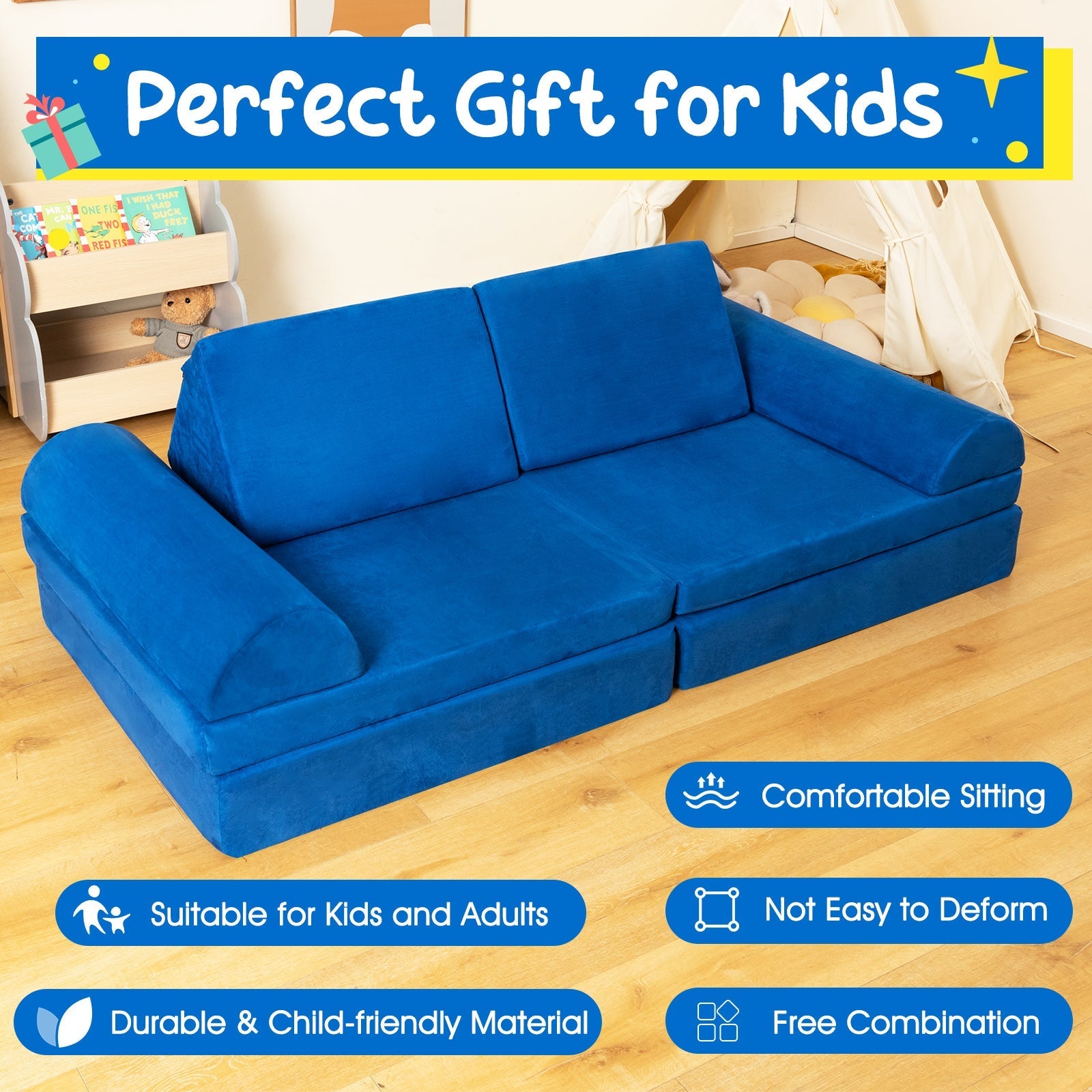 6 Pieces Convertible Kids Sofa Playset with Zipper