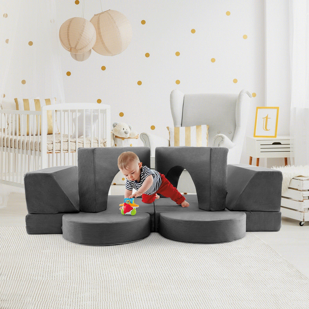 8 Pieces Kids Modular Play Sofa with Detachable Cover for Playroom and Bedroom