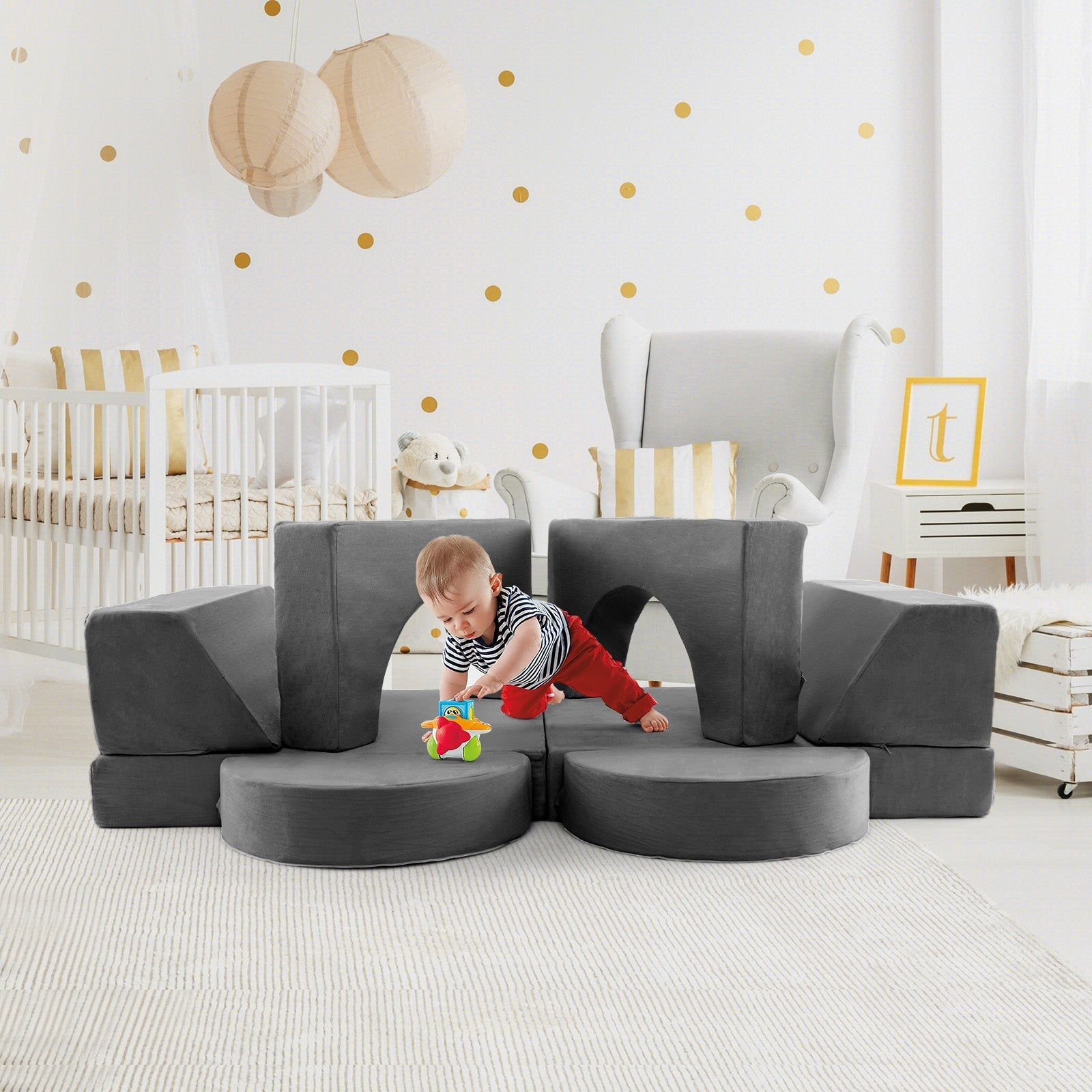 8 Pieces Kids Modular Play Sofa with Detachable Cover for Playroom and Bedroom