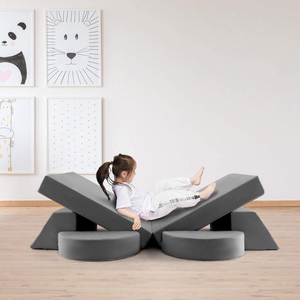 8 Pieces Kids Modular Play Sofa with Detachable Cover for Playroom and Bedroom