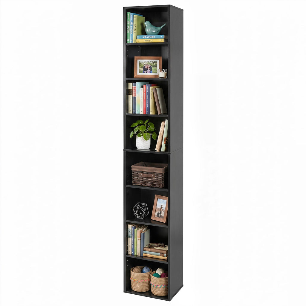 8-Tier Narrow Bookshelf with Adjustable Shelves