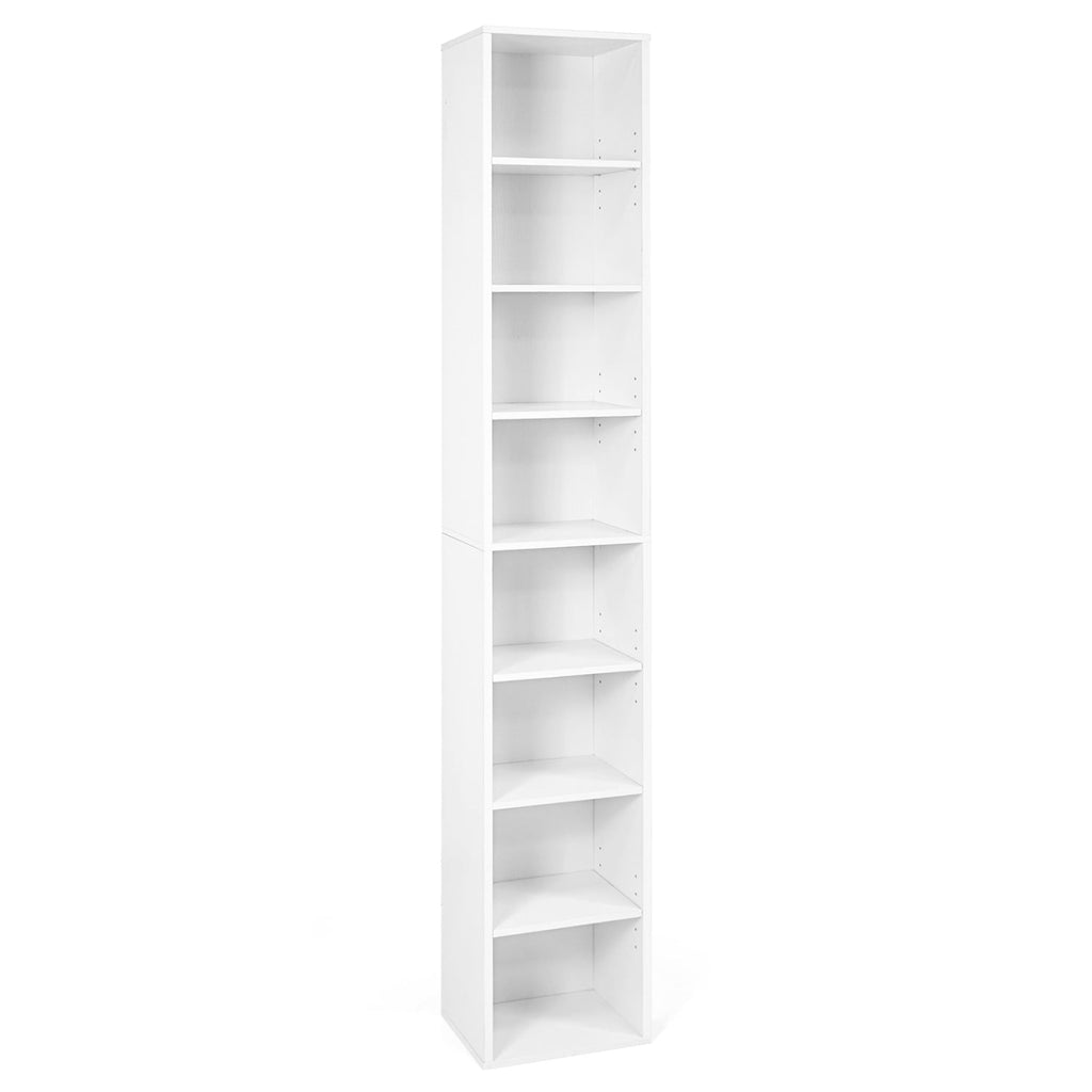 8-Tier Narrow Bookshelf with Adjustable Shelves