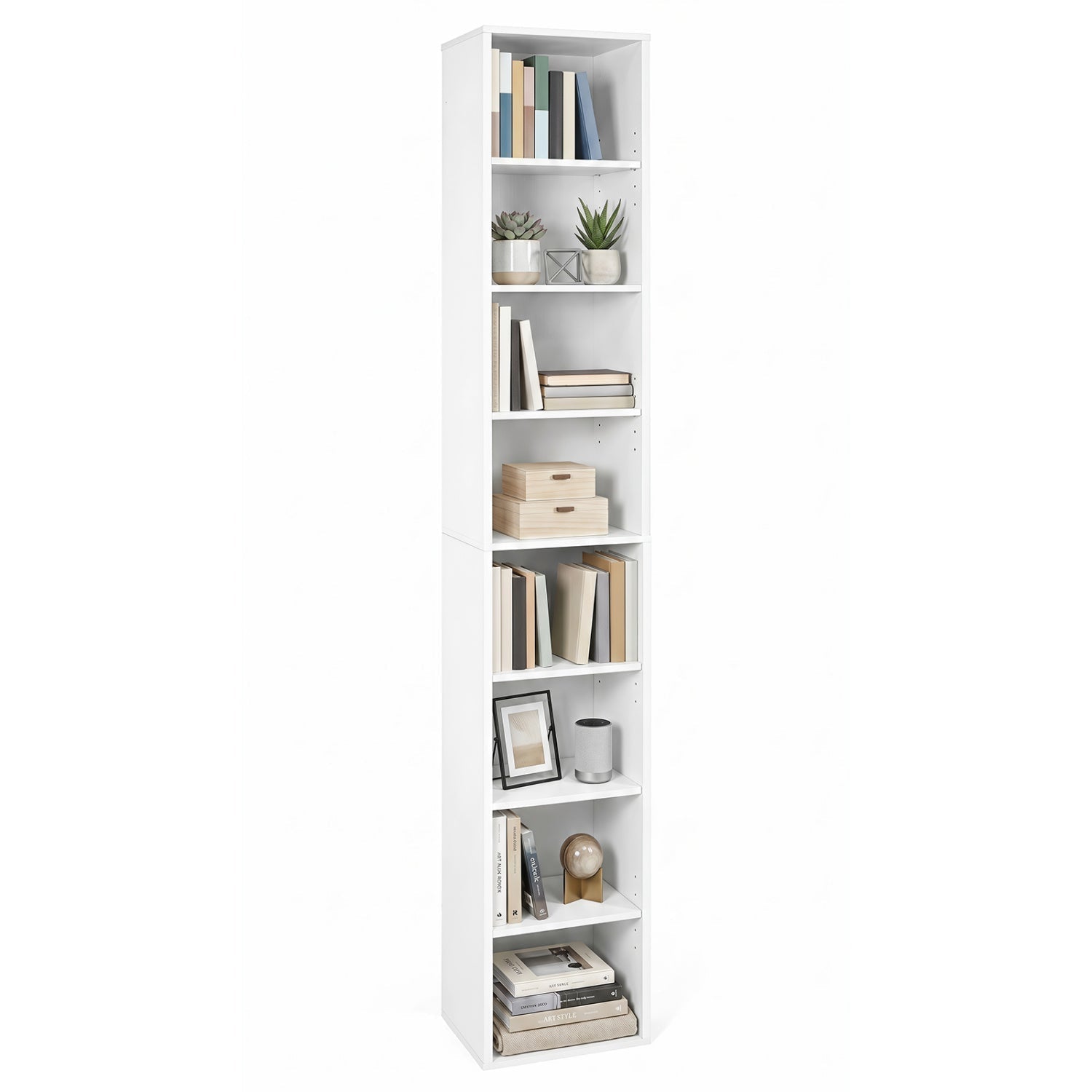 8-Tier Narrow Bookshelf with Adjustable Shelves