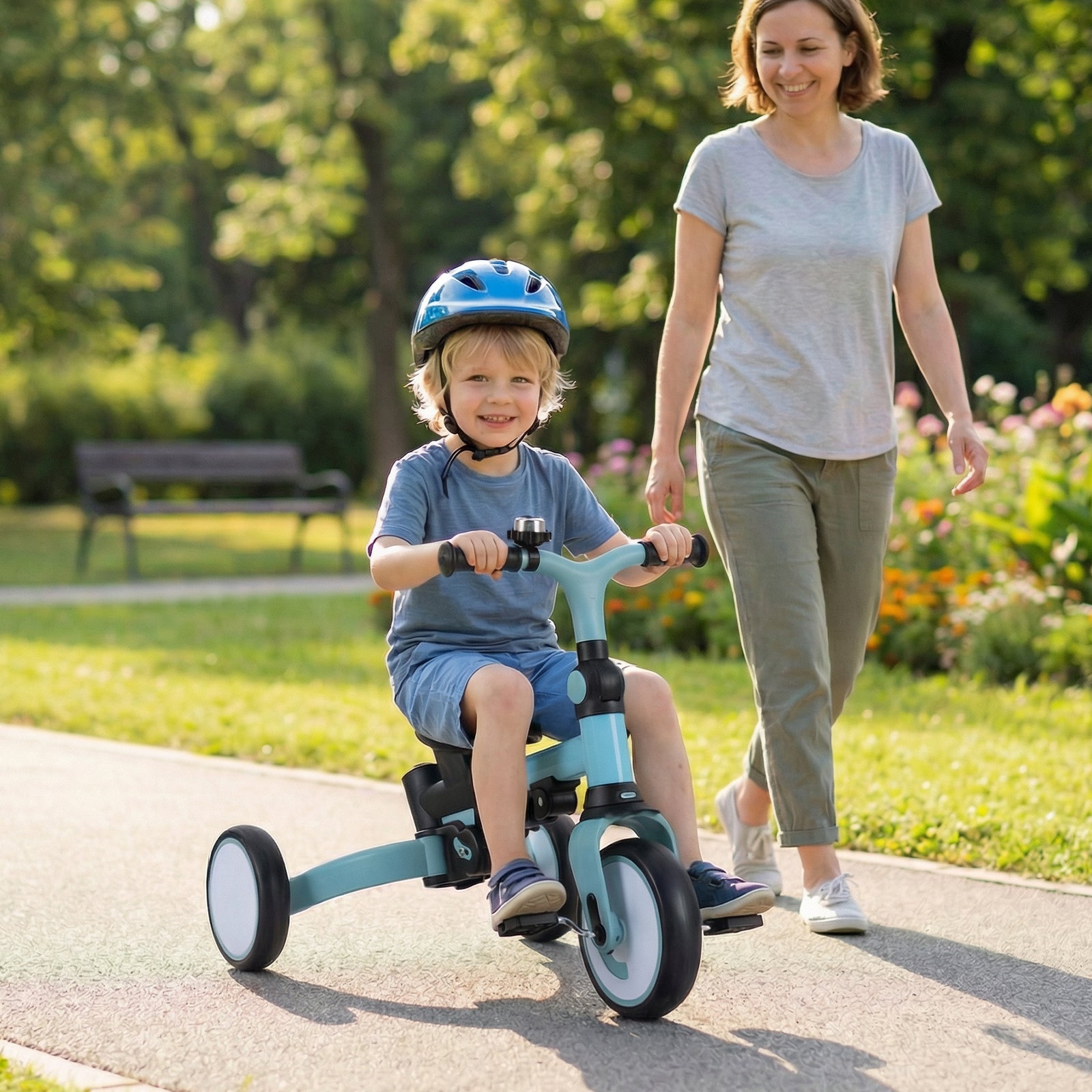 8-in-1 Folding Kids Tricycle with Removable Canopy and Push Handle