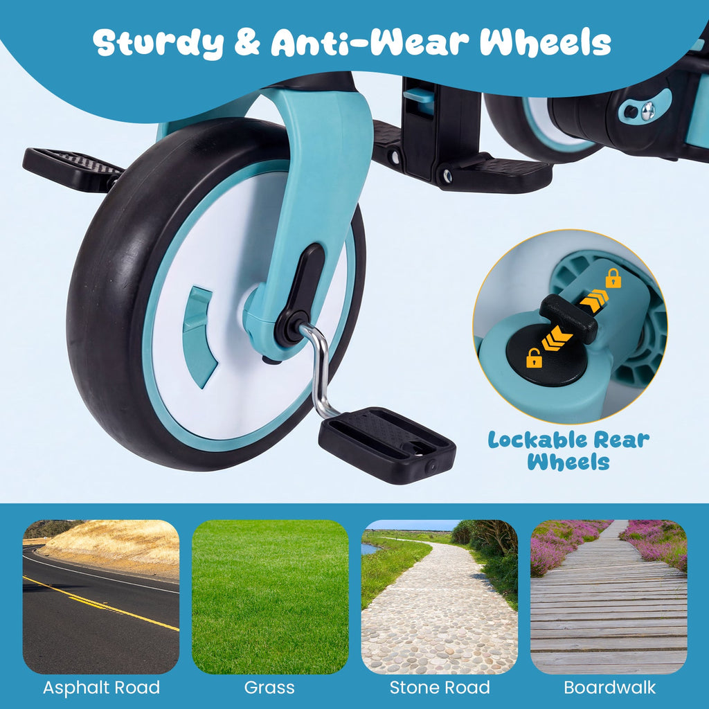 8-in-1 Folding Kids Tricycle with Removable Canopy and Push Handle