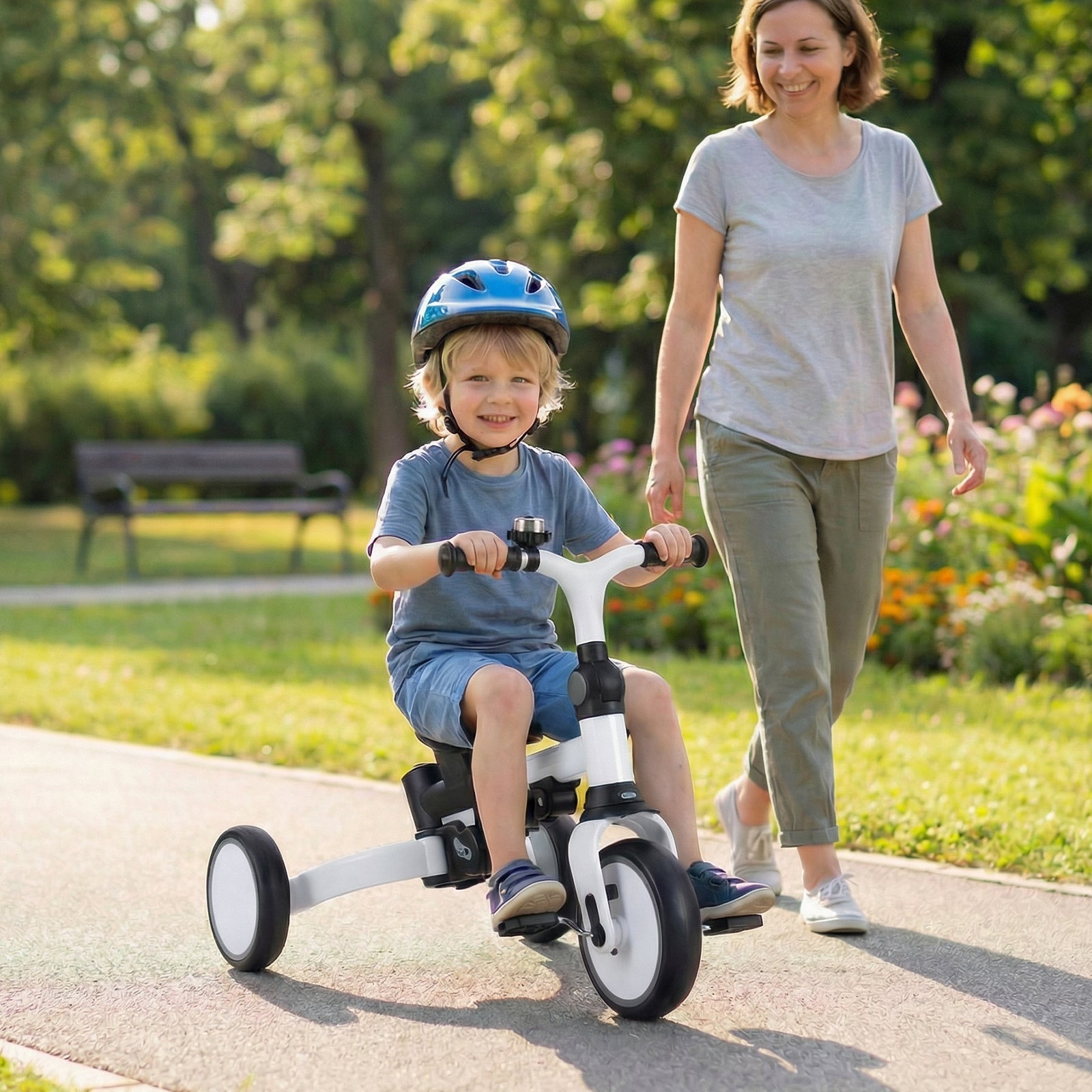 8-in-1 Folding Kids Tricycle with Removable Canopy and Push Handle