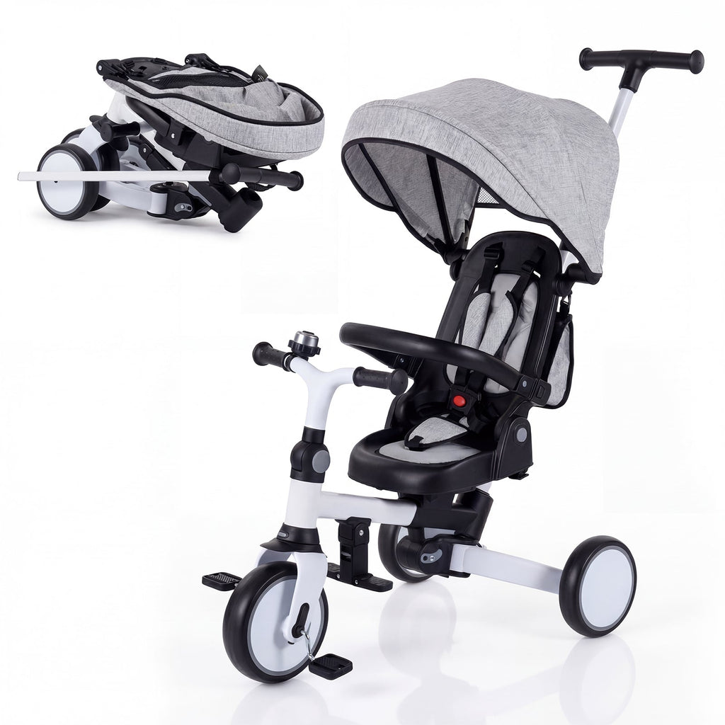 8-in-1 Folding Kids Tricycle with Removable Canopy and Push Handle