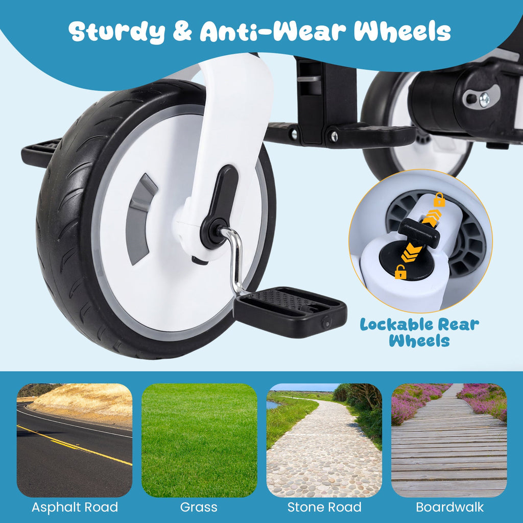 8-in-1 Folding Kids Tricycle with Removable Canopy and Push Handle