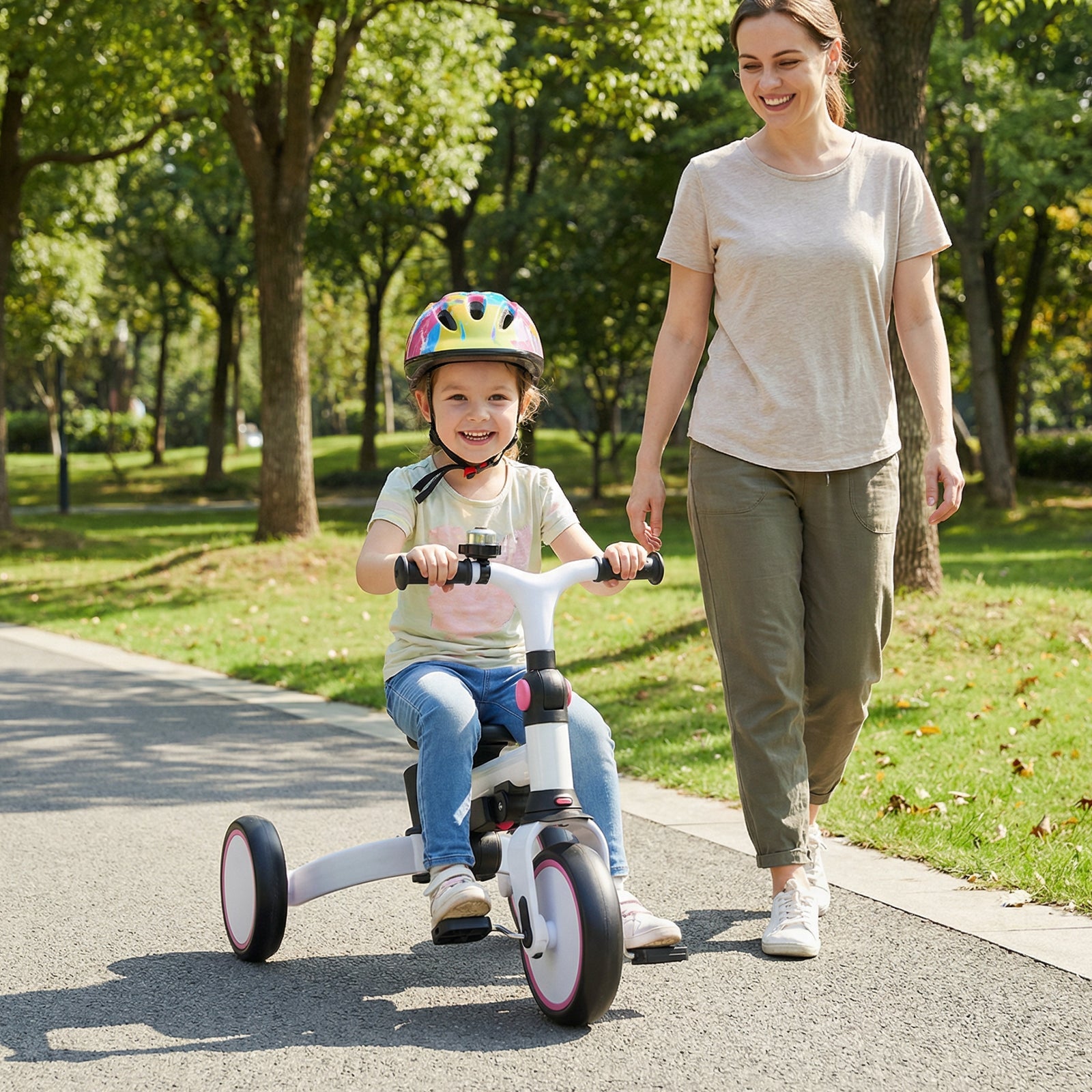 8-in-1 Folding Kids Tricycle with Removable Canopy and Push Handle