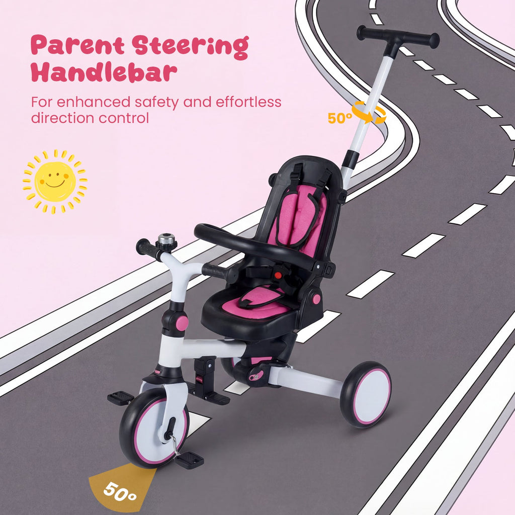 8-in-1 Folding Kids Tricycle with Removable Canopy and Push Handle