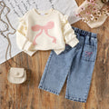 Long-sleeve Bow-print Hoodie Denim Jeans
