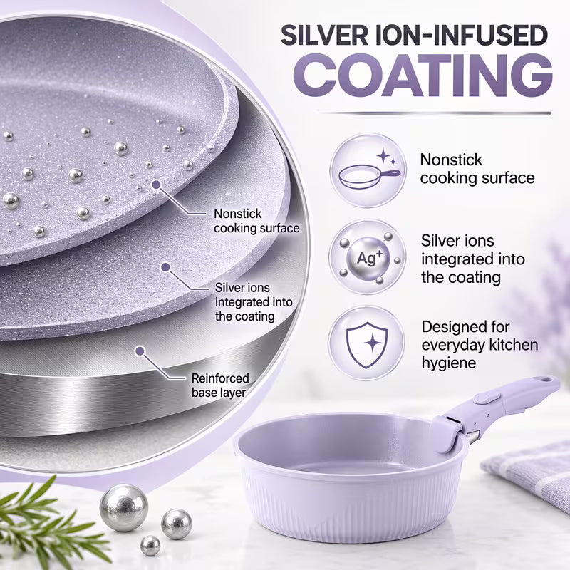 24-Piece Nonstick Cookware Set with Detachable Handles