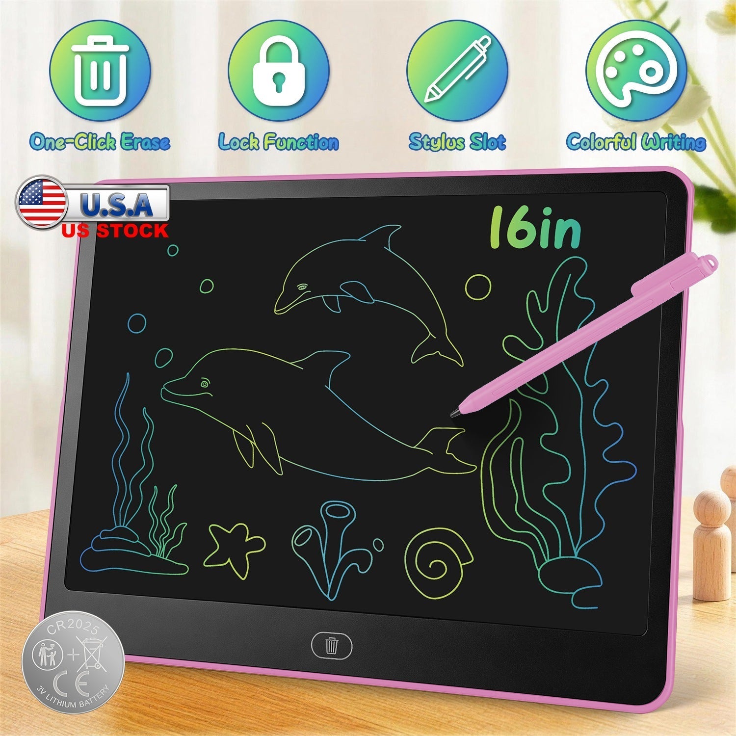 LCD Writing Tablet for Kids with Stylus & Lock Function